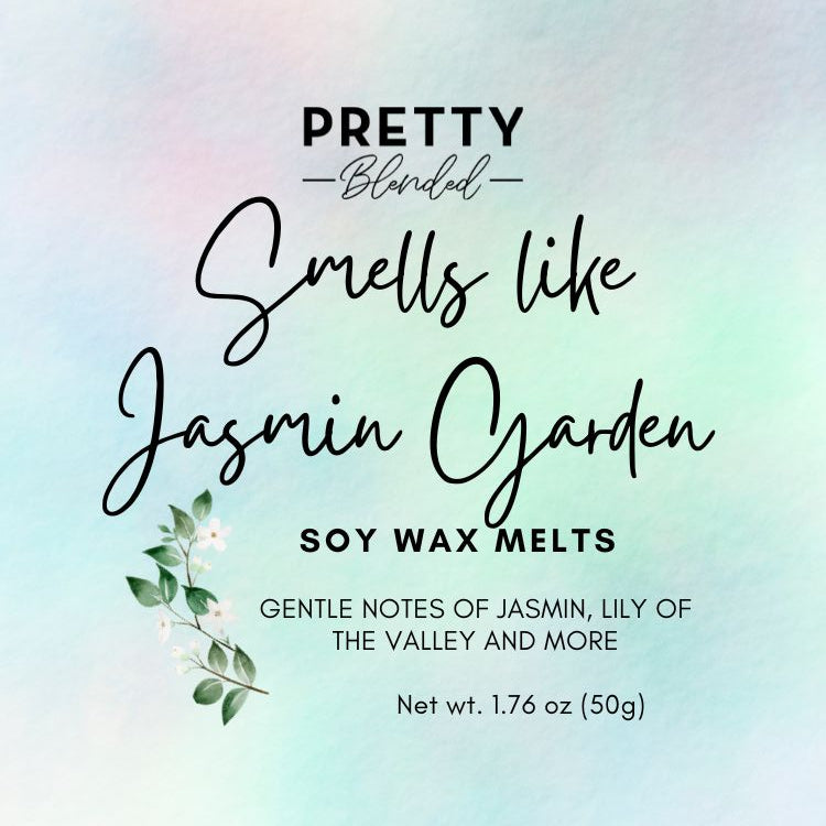 Label for soy wax melts with floral design and text on a gradient background