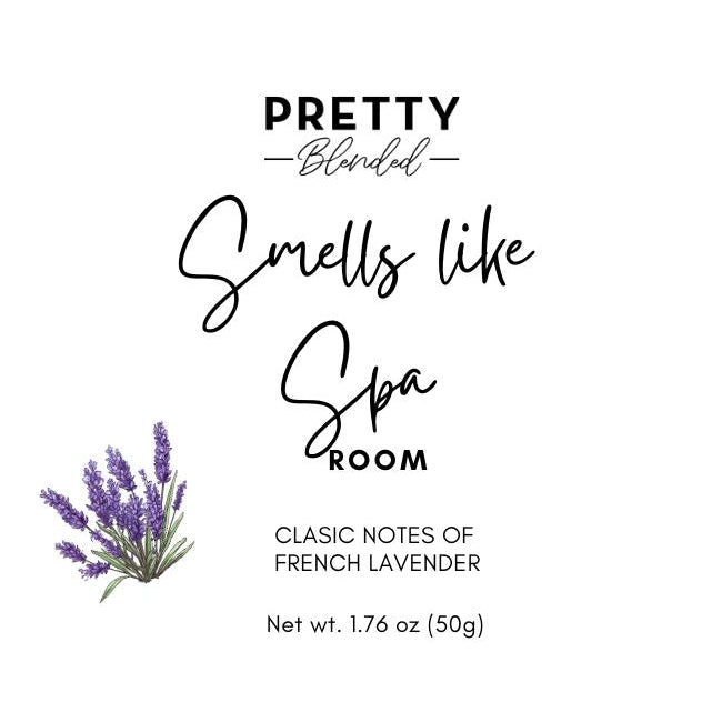 Soy wax melts label with lavender illustration and text on a white background