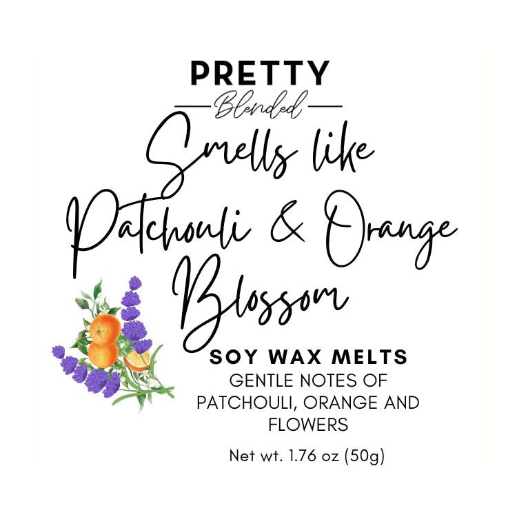 Soy wax melts label with floral design and text on a white background