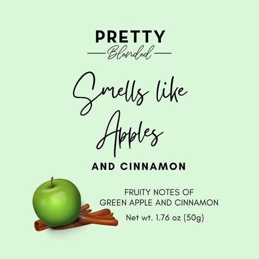 Soy wax label label with green apple and cinnamon stick on a light green background